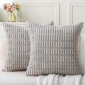 2 Pack Corduroy Decorative Throw Pillow with Inserts, 18x18 Inch Soft Boho Throw Pillow, Square Striped Throw Pillows for Couch, Bed, Sofa Decor (Light Gray)