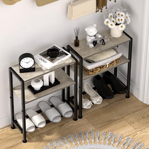 Narrow Side Table Set of 2, 2-Tier Small End Table,Slim Nightstand