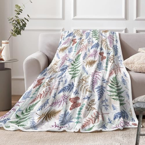 JAWO Floral Throw Blanket, White Flower Throws Wildflowers Botanical Plant Printed All Seasons, Vintage Colorful Butterfly Flannel Blanket for Bedding Sofa Travel Couch Chair Sofa Home Decor,30x40