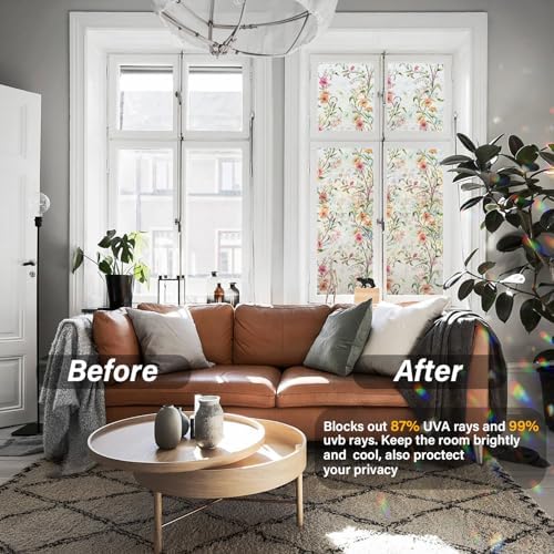 Ranzdn Window Privacy Film, Stained Glass Static Cling, 45.2" x 78.7"