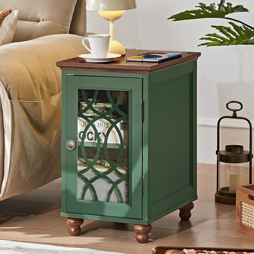 Joaxswe Narrow Side Table with Glass Door Storage