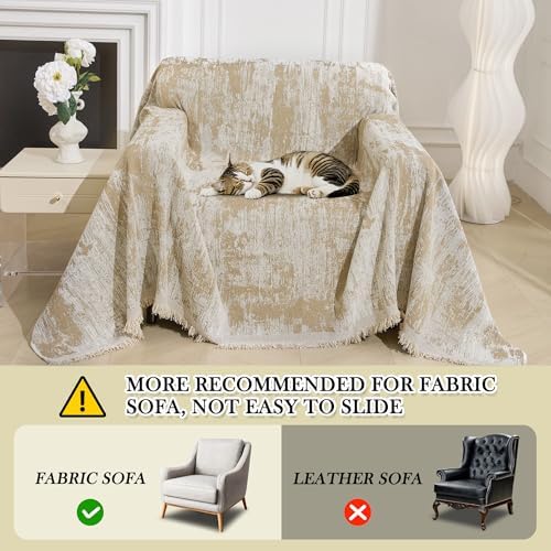 MEETSKY Small Couch Cover Oversized Recliner Covers Washable Armchair Sofa Cover for Dog, Chenille Khaki Abstract Geometric Jacquard Sofa Throw Cover Durable Modern Single Sofa Slipcovers, 71" X 91"