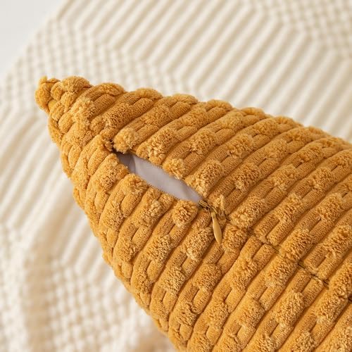 Kevin Textile Soft Corduroy 16x16 Inch Pillow Covers 2 Pack, Gold Yellow