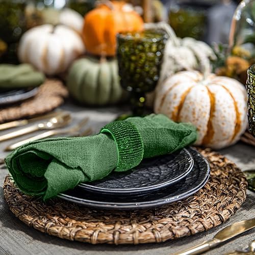 COTTON CRAFT Glitz Handmade Beaded Napkin Rings - Set of 12 - Dark Green