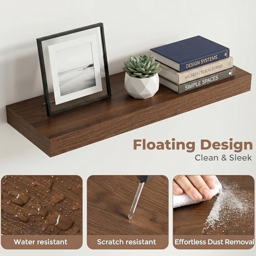 24 Inch Floating Shelves for Wall, 8"D Wood Storage Shelves, Walnut Finish