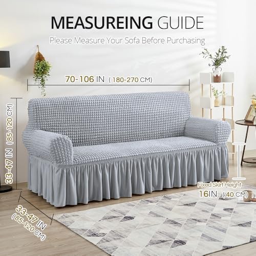 NICEEC Sofa Covers Grey Couch Cover Stretch Sofa Slipcovers with Skirt