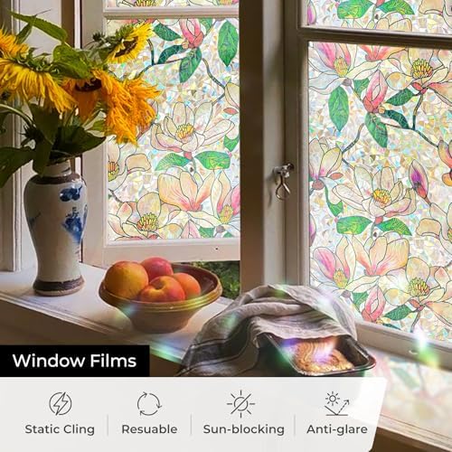 ADD.HERES Rainbow Window Privacy Film, Stained Glass Cling, 17.5" x 78.7"