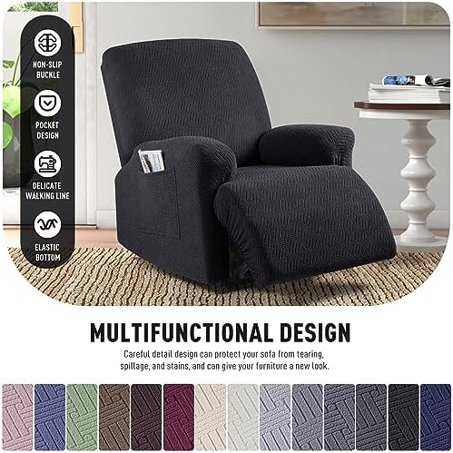 KinCam Recliner Chair Covers, Stretch Reclining Cover, Black