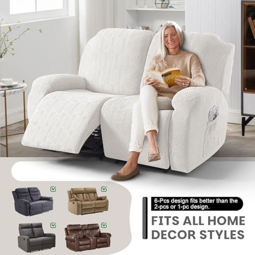 VANSOFY Stretch Recliner Loveseat Cover, 6-Pieces Slipcover, 2 Seat,Porcelain White