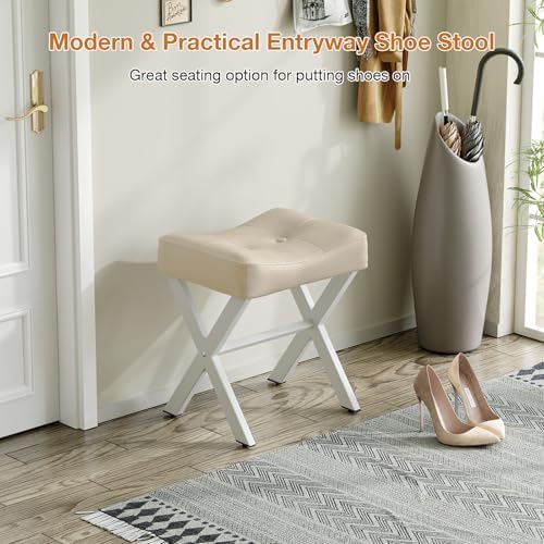 Memobarco 18-Inch Leather Vanity Stool Chair, Beige Makeup Stool