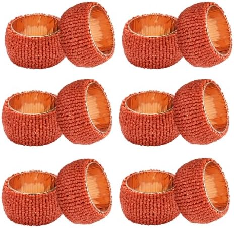 COTTON CRAFT Glitz Handmade Beaded Napkin Rings - Set of 12 - Coral
