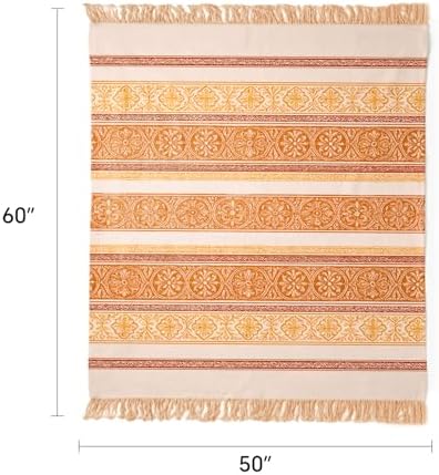 100% Cotton Boho Throw Blanket for Home Decor – Classic Farmhouse Quilt Bedding, Muslin Blankets for Adults, Vintage Woven Decorative Blanket for Couch, Bed Layering Use, Bohemian Stripe, 50"x60"