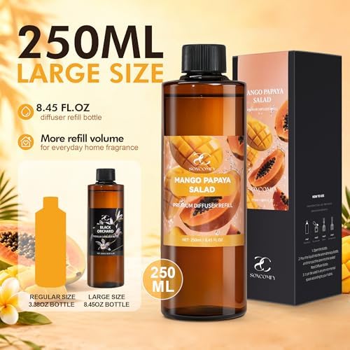 Diffuser Oil Refill, 250ml / 8.45 fl oz, Mango Papaya Salad - Reed Diffuser Oil Refill for Home Fragrance, Scented Oil for Reed Diffuser Bottles, Citrus, Mango & Melon Notes