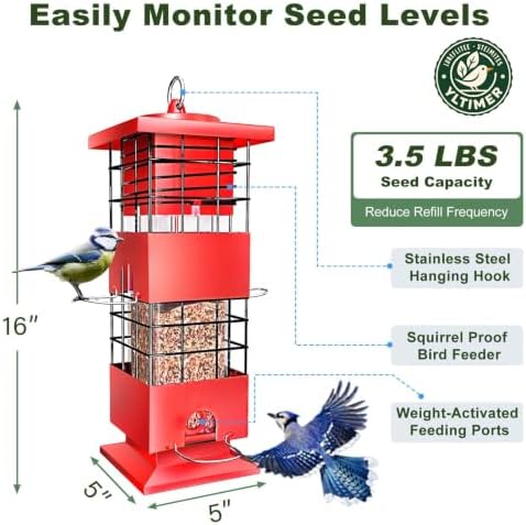 Squirrel Proof Bird Feeder,3.5Lb,4 Ports,Weight Activated,Easy Refill