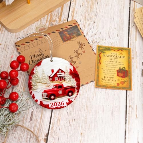 Red Truck Christmas Ornaments, Christmas Ornaments 2026, Vintage Farmhouse Holiday Decoration, Rustic Red Pickup Scene, Cozy Winter Keepsake, Classic Festive Gift for Tree Display