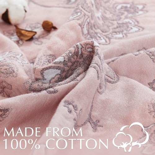 jinchan 100% Cotton Muslin Blanket Queen Boho Bed Blanket 80x90 Pink Multi