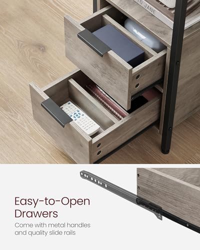 VASAGLE Side End Table with Charging Station, Slim Nightstand with Storage