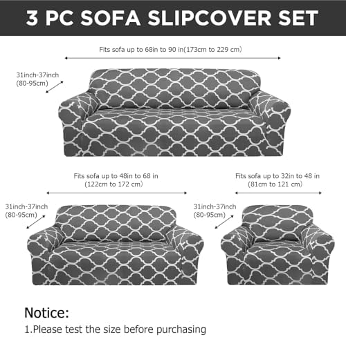 Peryiter 3 Pcs Dark Gray Couch and Loveseat Sofa Covers,3 Size