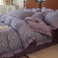 Girls Flower Duvet Cover Set 100% Cotton Queen(90"x90"),Ruffled Purple