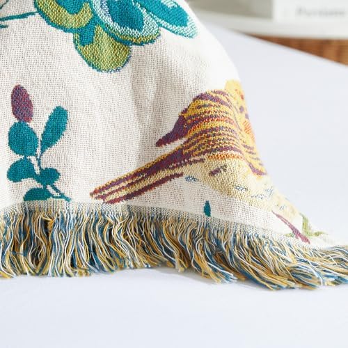 Boho Throw Blanket for Bed 90”x98”, 100% Cotton Blanket for Couch Sofa