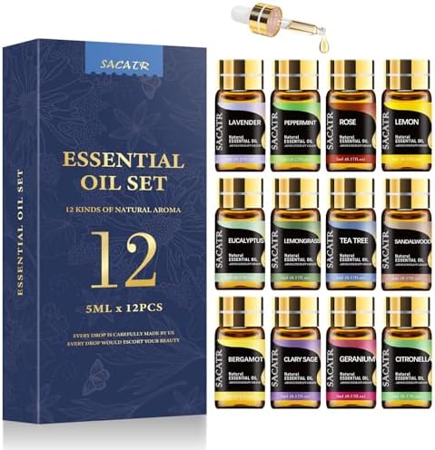 SACATR Natural Plant Essential Oils Set, 12 Pack 5ml Fragrance Oil Gift Set