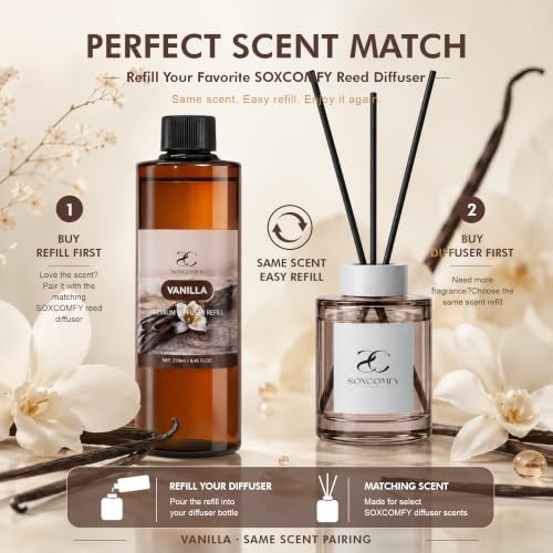 Diffuser Oil Refill, 250ml / 8.45 fl oz, Vanilla - Reed Diffuser Oil Refill for Home Fragrance, Scented Oil for Reed Diffuser Bottles, Vanilla, Cream & Caramel Notes