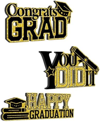 Putuo Decor Graduation Table Decor Set of 3, Gold Glitter Decor with Cap Diploma Design, Congrats Grad Gift for High School College Graduate, Tabletop Decoration for Graduation Party
