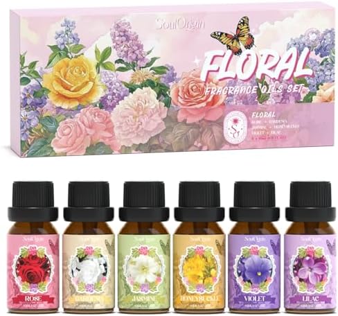 Soulorigin Floral Essential Oils Set, Fragrance Oil Gift Set for Diffuser, Natural Scent Diffuser Oil for Candle Making- Rose, Gardenia, Jasmine, Honeysuckle, Violet, Lilac