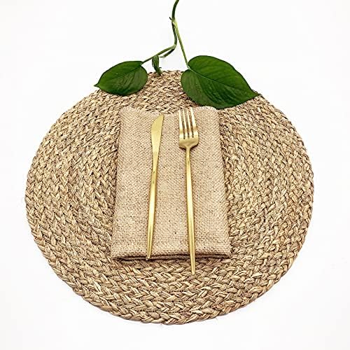 Woven Placemats for Dining Table Set of 6, 100% Natural Straw, Rustic Round Placemats Farmhouse Table Mats Rattan Wicker Placemats Hand Braided Place Mats for Indoor Outdoor, 14.17“