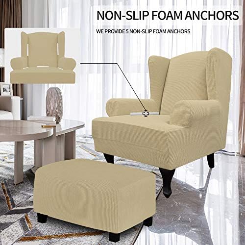 Easy-Going Stretch Large Wingback Chair Sofa Slipcover Beige
