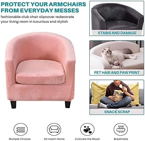 NILUOH Velvet Club Chair Slipcover 2 Piece Stretch Tub Chair Cover Round Barrel Chair Covers Non Slip Armchair Covers Couch Covers with Elastic Bottom for Bar Counter Living Room(Pink)