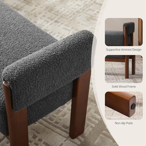 VKNOW 51.8”End of Bed Bench Upholstered Bedroom Bench with Arms, Dark Gray