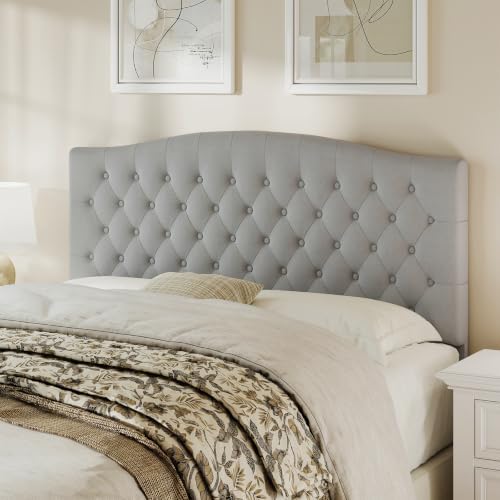 Befurtori Queen Headboard Only, Velvet Classic Tufted Design, Silver Gray