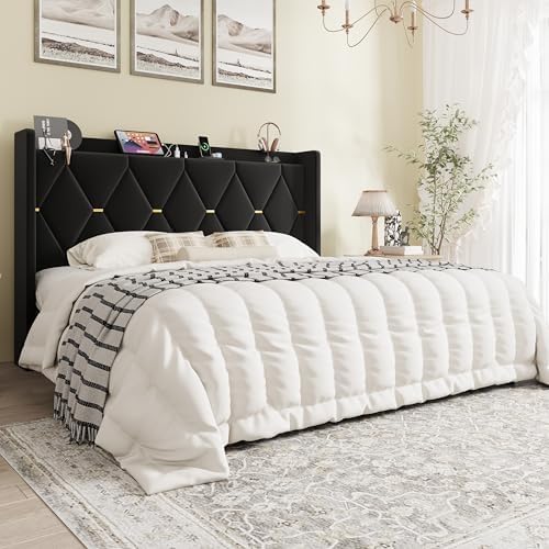 SHA CERLIN King Size Bed Frame with Storage Headboard & Charging Station