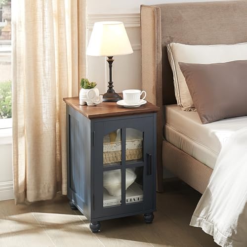 Narrow Side Table Set of 2, Farmhouse Nightstand with Charging Station