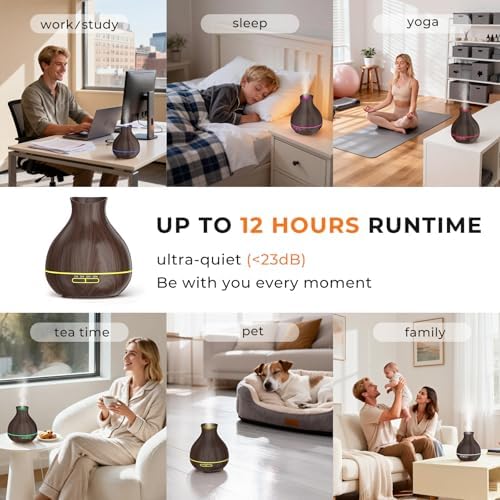 Aromatherapy Essential Oil Diffuser, 550ml Ultrasonic Fragrant Oil Large Room Humidifier, Diffusers for Home with Timer and Waterless Auto-Off, 7 Color LED Lights,Cool Mist Humidifiers