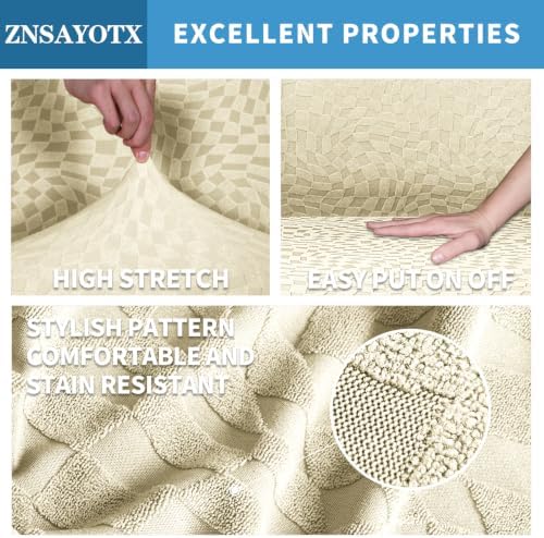 ZNSAYOTX 1 Piece Stretch Oversized Sofa Covers (91"-112"), New Plaid Couch Cover with Non-Slip Buckle for Dog Pets, Ultimate Soft Cozy Washable X-Large Sofa Slipcover Form Fit Protector, Beige