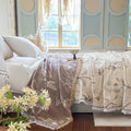 Simple&Opulence Cotton Muslin Blanket King Size 104"x90", Reversible Yarn-Dyed Vintage Khaki Floral Jacquard, 3-Layer Gauze with Tassels, Soft Lightweight Breathable All-Season Bedspread for Bed Couch