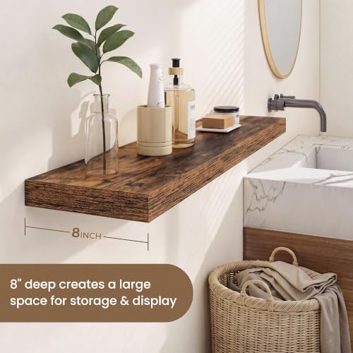 Dreamland 55 in Wall Mounted Wood Floating Shelves, Rustic Brown, 2 Pack