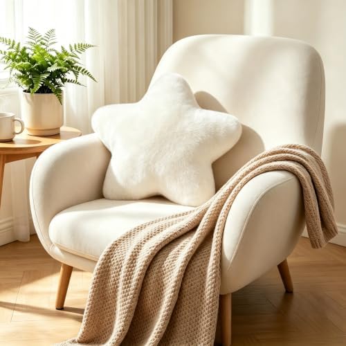 Star Pillow 15.4" Cute Soft White Decorative Throw Pillows for Couch Bed