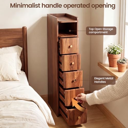 FurSch 37”H Tall 7.87”W Narrow Nightstand with 5 Drawers for lofted Dorm