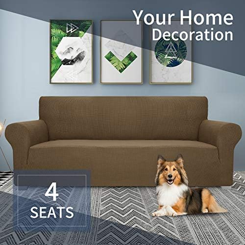 JIVINER High Stretch Couch Covers for 3 Cushion Couch 1-Piece Extra Large Sofa Covers with Elastic Bottom Anti Slip Elastic Sofa Slipcover Furniture Protector for Pets (XL Sofa, Brown)