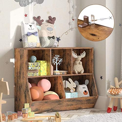 HOOBRO Kids Bookshelf, Bookcase Footboard, Toy Storage Cubby, 35.4" L Children's Toy Shelf, Toy Storage Cabinet, Fit for Children's Room, Playroom, Hallway, Kindergarten, Rustic Brown BF32CW01