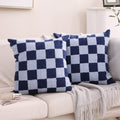 Alysheer Checkered Embroidered Throw Pillow Covers 18"x 18" 2pc Navy Blue
