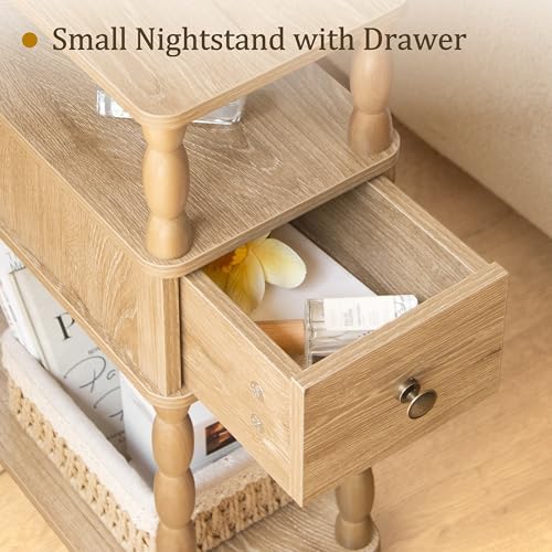 MaxSmeo Narrow End Table, Small Side Table Living Room with Drawer, Narrow Bedside Table Nightstand with Storage for Small Spaces, Bedroom (Rustic Walnut)