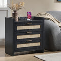 SICOTAS Rattan Nightstand Larger Bedside Table with 3 Drawers