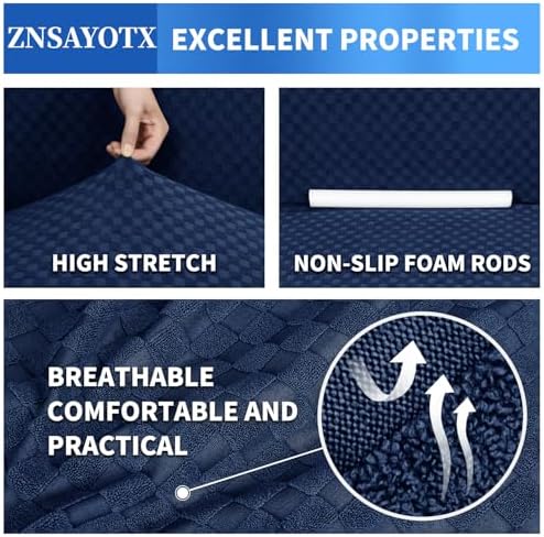 ZNSAYOTX 1 Piece Jacquard Couch Covers for 3 Cushion Couch High Stretch Sofa Cover for Pets Dogs Anti Slip Extra Large Sofa Slipcovers Furniture Protector (XL Sofa, Navy Blue)