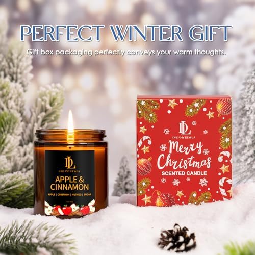 DL DREAMY DEWLA Fall Candle, Apple & Cinnamon Scented for Home, 7oz Soy Wax