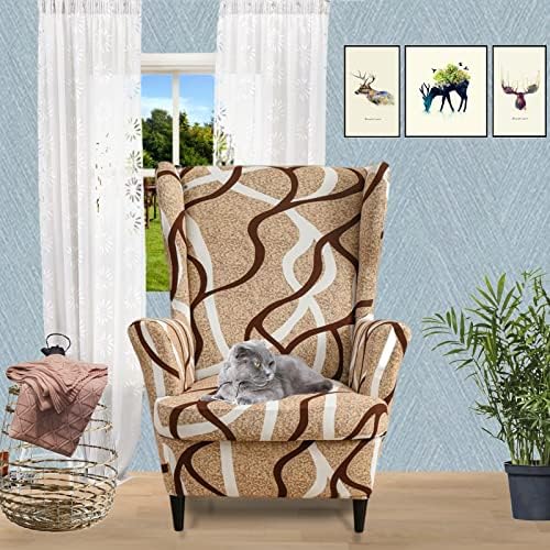 Wing Chair Slipcover, 2-Piece Printed Wingback Chair Cover