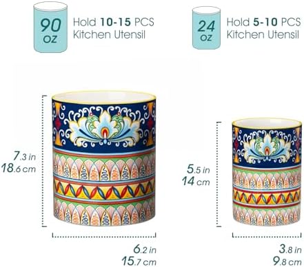 vancasso 7.3"+5.5" Utensil Holder, Porcelain Utensil Holder for Countertop